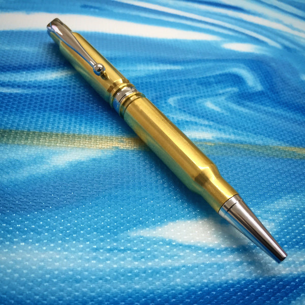 Brass Bullet Pen with Silver Hardware